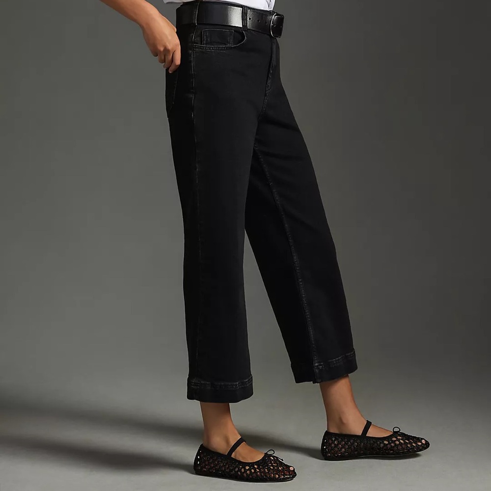 Anthropologie Pilcro The Skipper High-Rise Crop Wide-Leg Jeans Black 31 - Picture 2 of 10